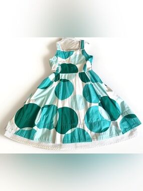 The Childrens Place Girl Sz 12 Teal Blue Green Polka Dot Cotton Spin Dress Retro